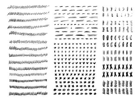 Set of doodle style various marker borders, wavy lines and strokes. Black hand drawn design elements on white background. Vector illustrationのイラスト素材