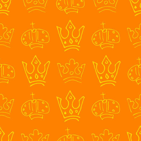 Hand drawn crowns. Seamless pattern of simple graffiti sketch queen or king crowns. Royal imperial coronation and monarch symbols. Vector illustration.のイラスト素材