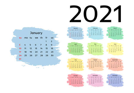Calendar for 2021 isolated on a white background. Sunday to Monday, business template. Vector illustrationのイラスト素材