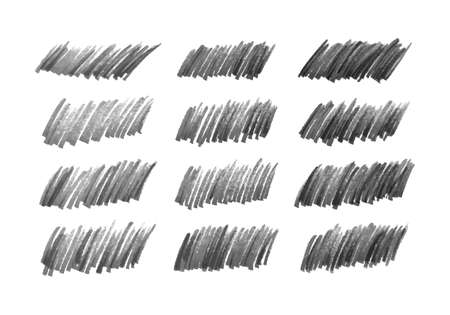 Scribble with a black marker. Set of twelve doodle style various scribbles. Black hand drawn design elements on white background. Vector illustrationのイラスト素材
