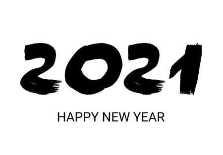 2021 hand drawn numbers. Black grunge calligraphy lettering isolated on white background. Happy New Year and happy holidays.のイラスト素材
