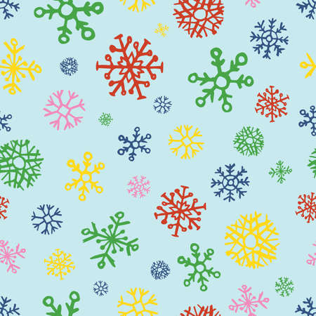 Seamless background of hand drawn snowflakes. Christmas and New Year decoration elements. Vector illustration.のイラスト素材