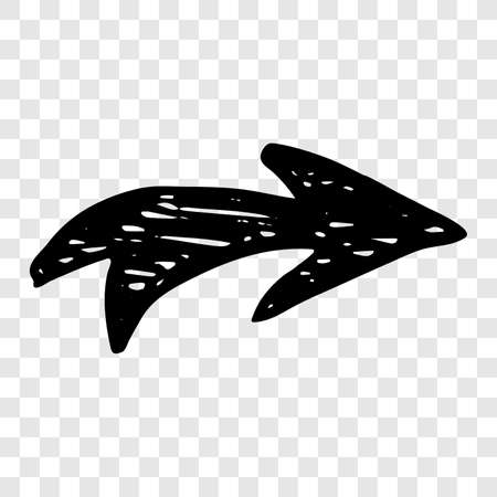 Black hand drawn arrow. Sketch of doodle arrow isolated on transparent background. Vector illustration.のイラスト素材