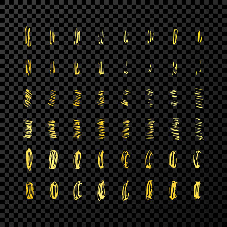 Set of doodle style various marker borders and strokes. Gold hand drawn design elements on dark transparent background. Vector illustrationのイラスト素材