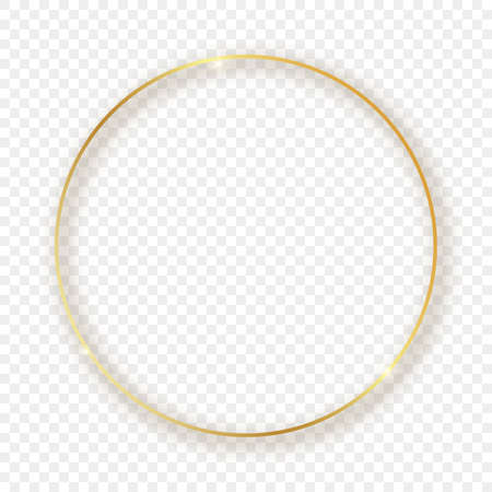 Gold glowing circle frame with shadow isolated on transparent background. Shiny frame with glowing effects. Vector illustration.のイラスト素材