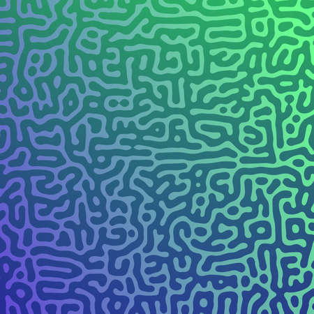 Green Turing reaction gradient background. Abstract diffusion pattern with chaotic shapes. Vector...
