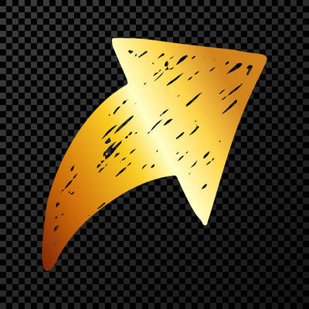 Gold hand drawn arrow. Sketch of gold doodle arrow isolated on dark transparent background. Vector illustration.のイラスト素材