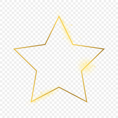 Gold glowing star shape frame isolated on transparent background. Shiny frame with glowing effects. Vector illustration.のイラスト素材