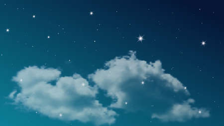 Night sky with clouds and many stars. Abstract nature background with stardust in deep universe. Vector illustration.のイラスト素材