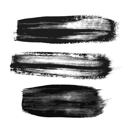 Set of three black brush strokes. Hand drawn ink spots isolated on white background. Vector illustrationのイラスト素材
