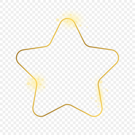 Gold glowing rounded star shape frame isolated on transparent background. Shiny frame with glowing effects. Vector illustration.のイラスト素材