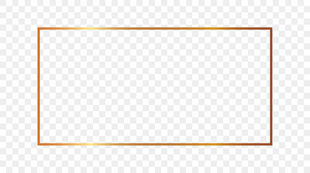 Gold glowing rectangular shape frame isolated on transparent background. Shiny frame with glowing effects. Vector illustration.のイラスト素材