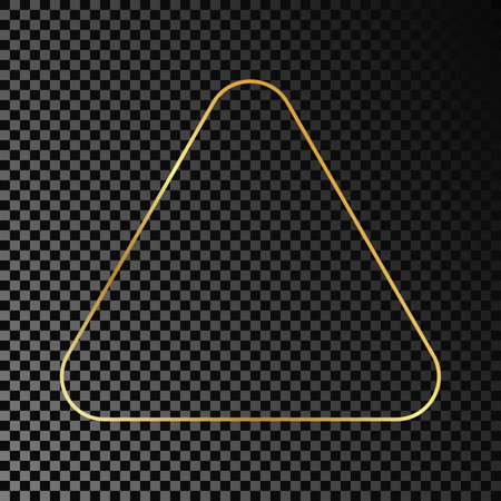 Gold glowing rounded triangle frame isolated on dark transparent background. Shiny frame with glowing effects. Vector illustration.のイラスト素材
