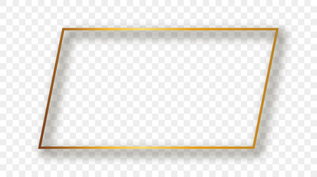 Gold glowing rectangular shape frame with shadow isolated on transparent background. Shiny frame with glowing effects. Vector illustration.のイラスト素材