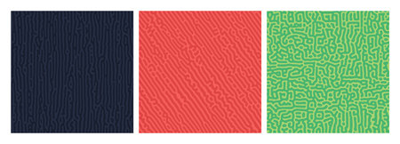 Set of three colorful turing reaction gradient backgrounds. Abstract diffusion pattern with chaotic...