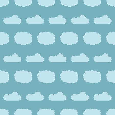 Seamless pattern with clouds on blue sky. Cute endless cloudscape. Vector illustration.のイラスト素材