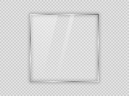 Glass plate in square frame isolated on transparent background. Vector illustration.のイラスト素材