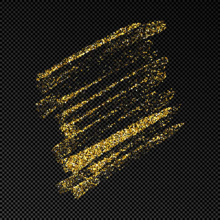 Hand drawn ink spot in gold glitter. Gold ink spot with sparkles isolated on dark transparent background. Vector illustrationのイラスト素材
