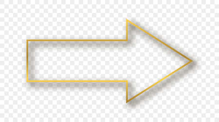 Gold glowing arrow shape frame with shadow isolated on transparent background. Shiny frame with glowing effects. Vector illustration.のイラスト素材