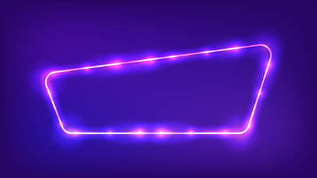 Neon rounded frame with shining effects on dark background. Empty glowing techno backdrop. Vector illustration.のイラスト素材