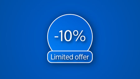 Blue limited offer banner with a 10% discount. White numbers on blue backgrounds with shadow. Vector...