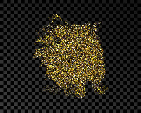 Hand drawn ink spot in gold glitter. Gold ink spot with sparkles isolated on dark transparent background. Vector illustrationのイラスト素材