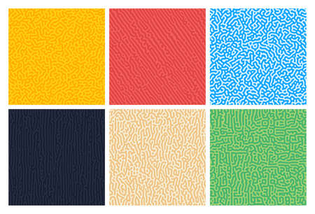 Set of six colorful turing reaction gradient backgrounds. Abstract diffusion pattern with chaotic...