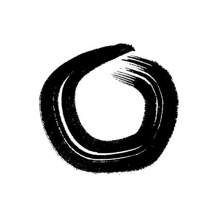Black grunge brush stroke in circle form. Painted ink circle. Ink spot isolated on white background. Vector illustrationのイラスト素材