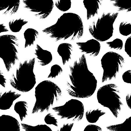Seamless pattern with black brushstrokes in abstract shapes on white background. Abstract ink grunge texture. Vector illustrationのイラスト素材