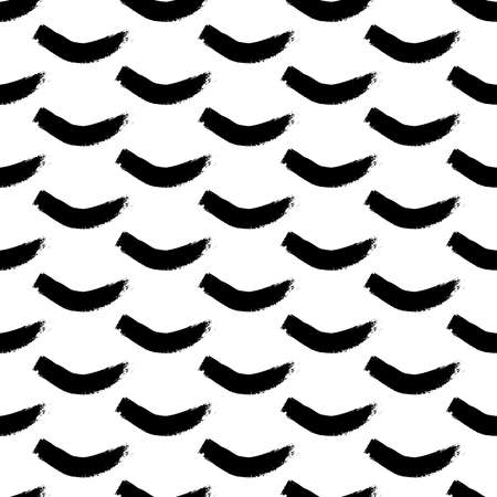 Seamless pattern with black brushstrokes in abstract shapes on white background. Abstract ink grunge texture. Vector illustrationのイラスト素材