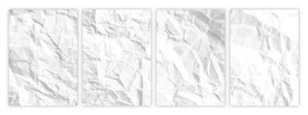 Set of wrinkled white paper in A4 format. Crumpled empty sheets of paper with shadow for posters and banners. Vector illustrationのイラスト素材