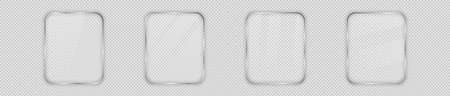 Set of four glass plates in rounded vertical frame isolated on transparent background. Vector...