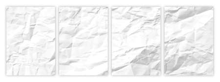Set of wrinkled white paper in A4 format. Crumpled empty sheets of paper with shadow for posters and banners. Vector illustrationのイラスト素材