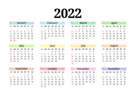 Calendar for 2022 isolated on a white background. Sunday to Monday, business template. Vector illustrationのイラスト素材