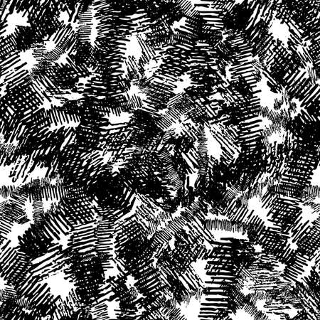 Seamless pattern with black pencil brushstrokes in abstract shapes on white background. Vector illustrationのイラスト素材