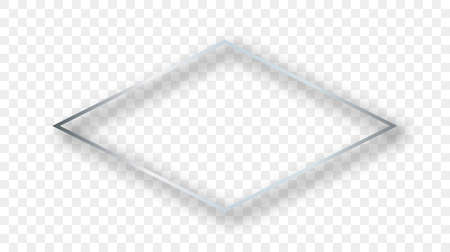 Silver glowing rhombus shape frame with shadow isolated on transparent background. Shiny frame with glowing effects. Vector illustrationのイラスト素材