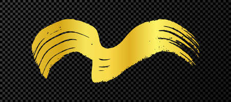 Gold wavy grunge brush stroke. Painted ink stripe. Ink spot isolated on dark transparent background. Vector illustrationのイラスト素材