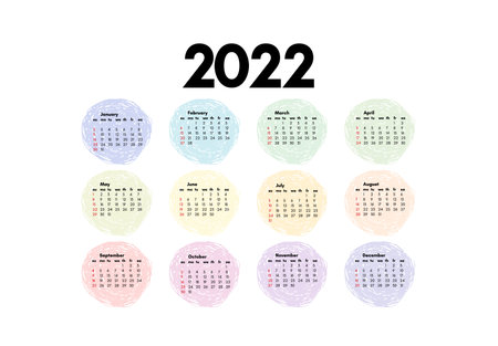 Calendar for 2022 isolated on a white background. Sunday to Monday, business template. Vector illustrationのイラスト素材