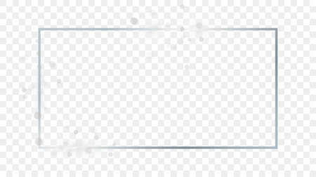 Silver glowing rectangular shape frame with sparkles isolated on transparent background. Shiny frame with glowing effects. Vector illustrationのイラスト素材