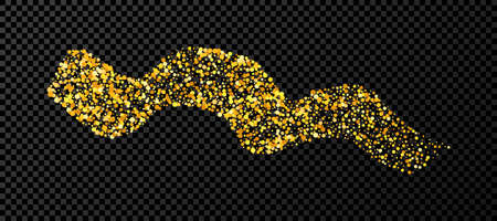 Gold wavy grunge brush stroke. Painted ink stripe. Ink spot isolated on dark transparent background. Vector illustrationのイラスト素材