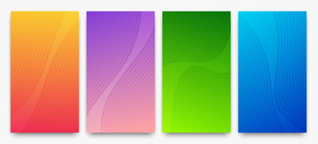 Set of four modern colorful gradient backgrounds with lines. Bright geometric abstract presentation...