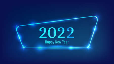 2022 Happy New Year neon background. Neon rounded frame with shining effects for Christmas holiday greeting card, flyers or posters. Vector illustrationのイラスト素材