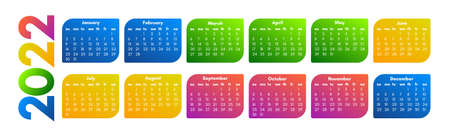Calendar for 2022 isolated on a white background. Sunday to Monday, business template. Vector illustrationのイラスト素材