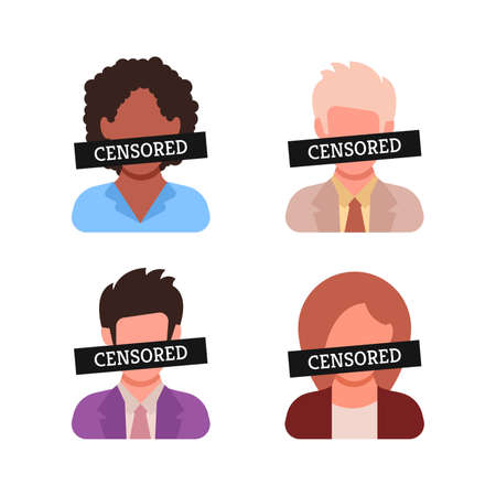 Set of four icons of a avatars with a black Censored sign on face. Vector illustrationのイラスト素材