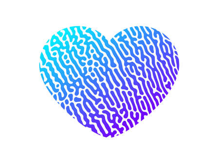 Fingerprint heart silhouette. Blue heart shape human finger print isolated on white background. Vector illustrationのイラスト素材