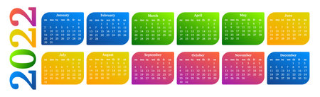 Calendar for 2022 isolated on a white background. Sunday to Monday, business template. Vector illustrationのイラスト素材