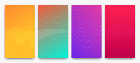 Set of four modern colorful gradient backgrounds with wave lines. Bright geometric abstract...