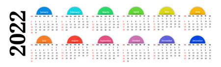 Calendar for 2022 isolated on a white background. Sunday to Monday, business template. Vector illustrationのイラスト素材