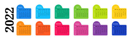 Calendar for 2022 isolated on a white background. Sunday to Monday, business template. Vector illustrationのイラスト素材