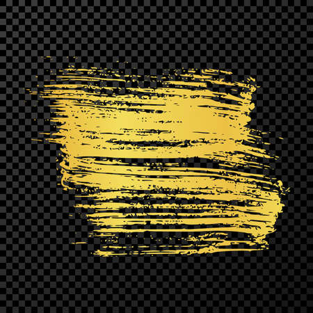 Gold brush stroke. Hand drawn ink spots isolated on dark transparent background. Vector illustrationのイラスト素材